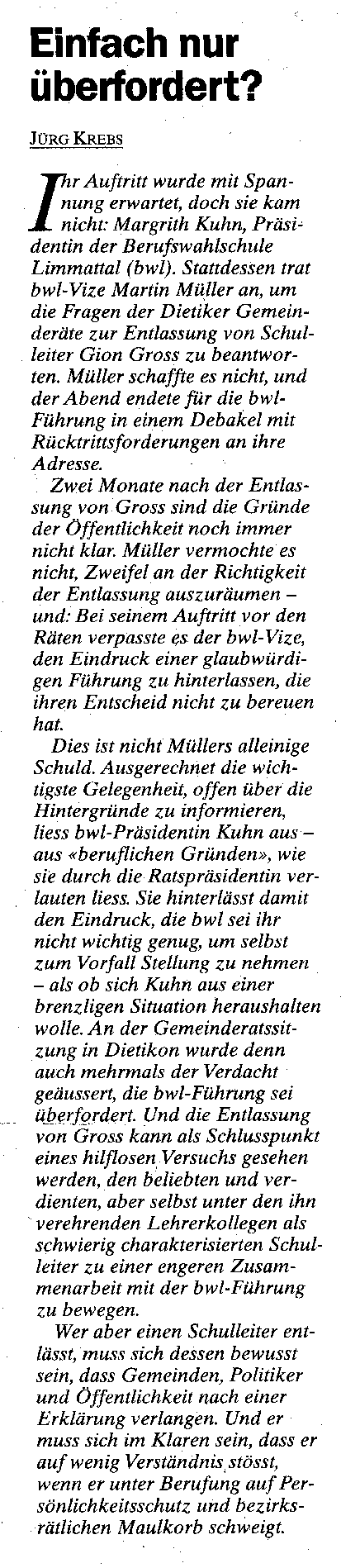 Kommentar Limmattaler Tagblatt